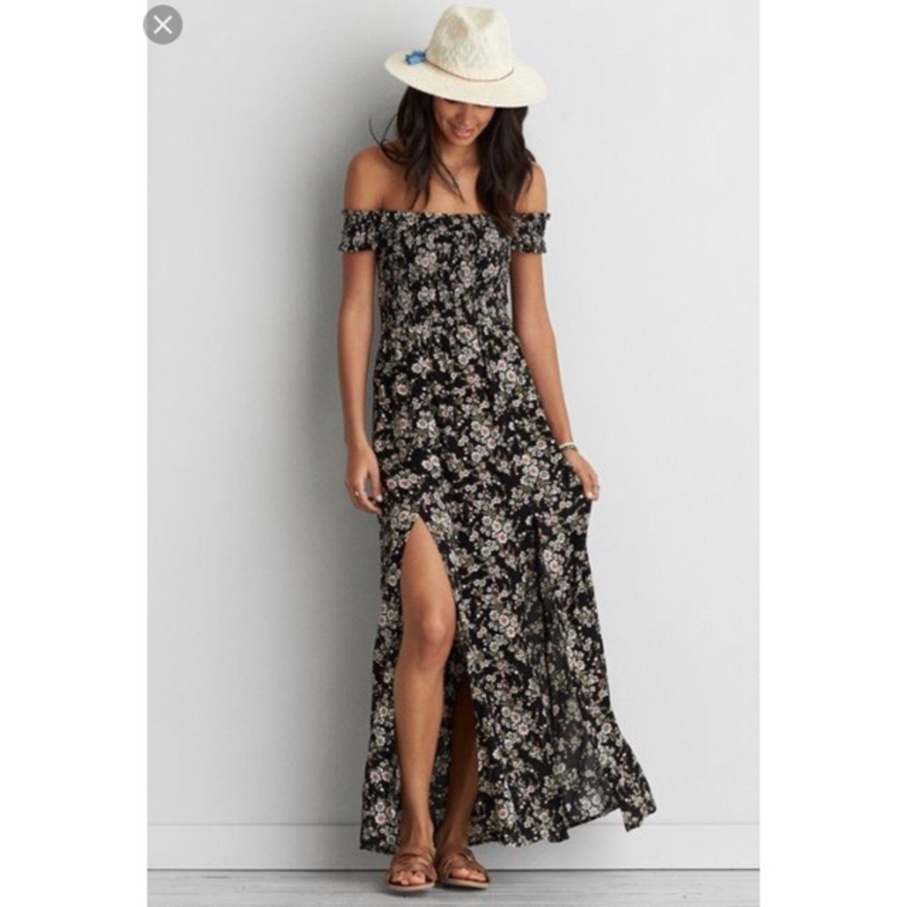 American Eagle floral paring off the shoulder maxi